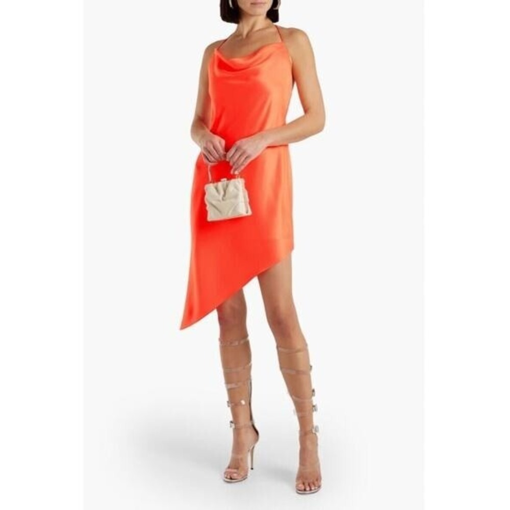 Alice + Olivia Halter Dress Womens 2 Asymmetric Neon Orange Satin Party
